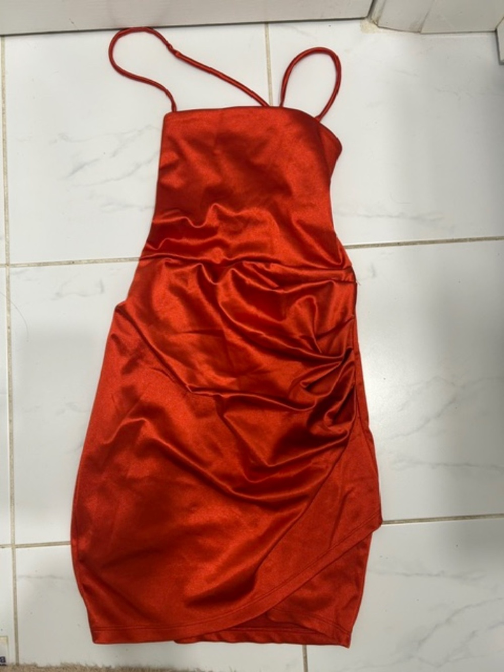 Forever 21 Burnt Sienna Satin Ruched Mini Dress - size S